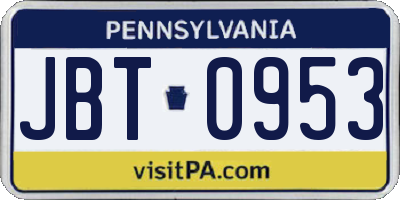PA license plate JBT0953