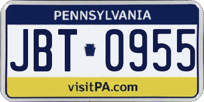 PA license plate JBT0955
