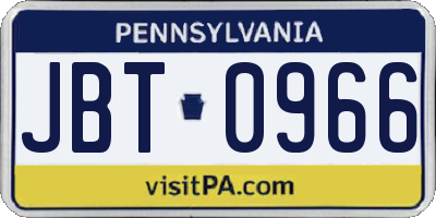 PA license plate JBT0966