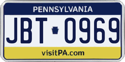 PA license plate JBT0969