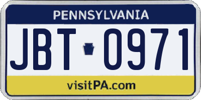 PA license plate JBT0971
