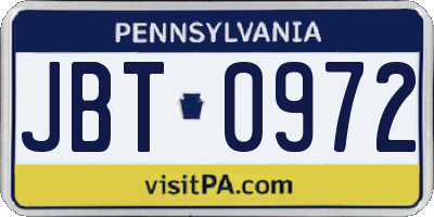 PA license plate JBT0972