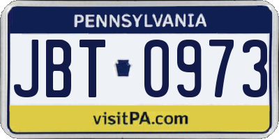PA license plate JBT0973