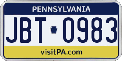 PA license plate JBT0983