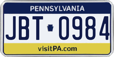 PA license plate JBT0984