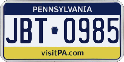 PA license plate JBT0985
