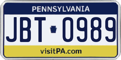 PA license plate JBT0989