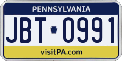 PA license plate JBT0991