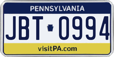 PA license plate JBT0994