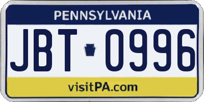 PA license plate JBT0996