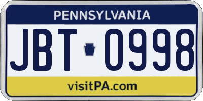 PA license plate JBT0998