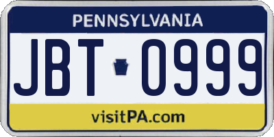 PA license plate JBT0999