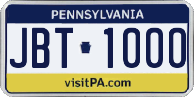 PA license plate JBT1000