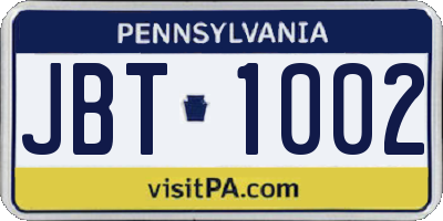 PA license plate JBT1002
