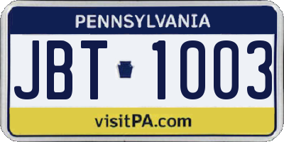 PA license plate JBT1003