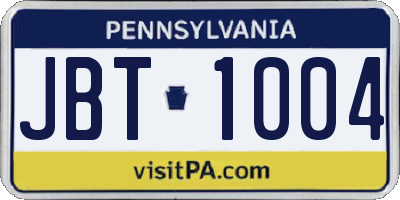 PA license plate JBT1004