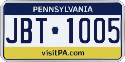 PA license plate JBT1005