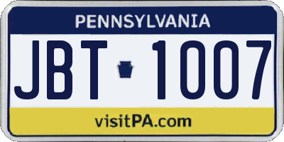 PA license plate JBT1007