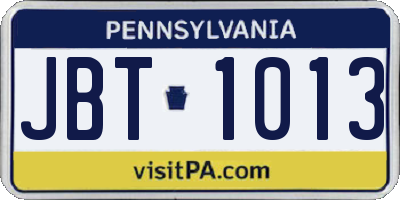 PA license plate JBT1013