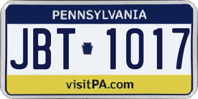 PA license plate JBT1017