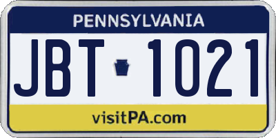 PA license plate JBT1021