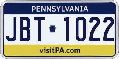 PA license plate JBT1022