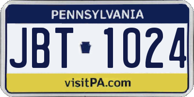 PA license plate JBT1024