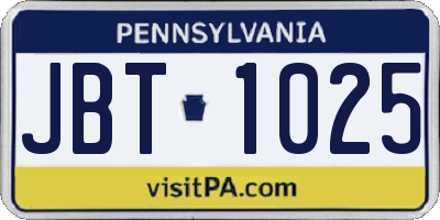 PA license plate JBT1025
