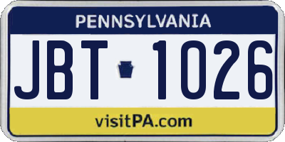PA license plate JBT1026