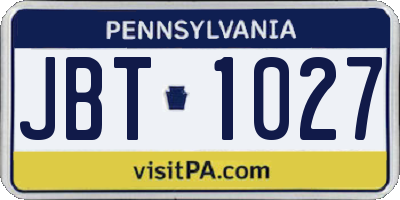 PA license plate JBT1027