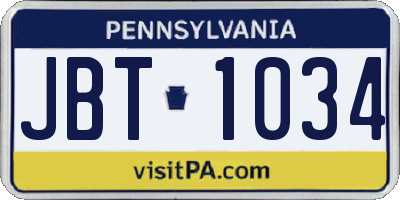 PA license plate JBT1034