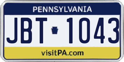 PA license plate JBT1043