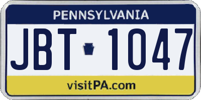 PA license plate JBT1047