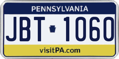 PA license plate JBT1060