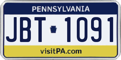 PA license plate JBT1091