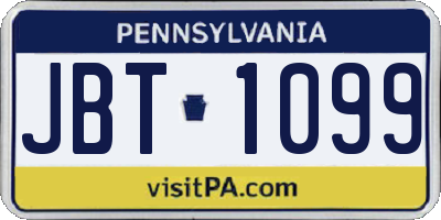 PA license plate JBT1099
