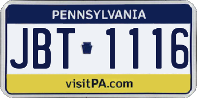 PA license plate JBT1116