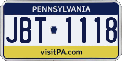 PA license plate JBT1118