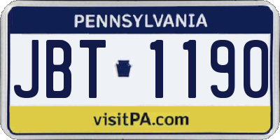 PA license plate JBT1190