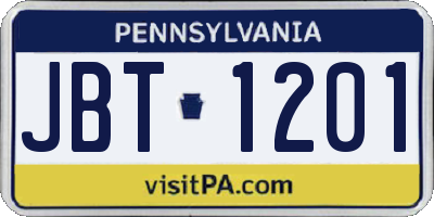 PA license plate JBT1201