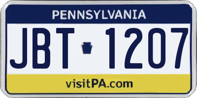 PA license plate JBT1207