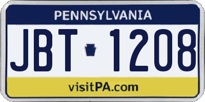 PA license plate JBT1208