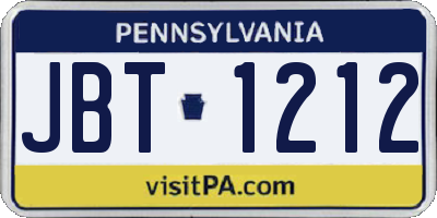 PA license plate JBT1212