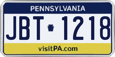 PA license plate JBT1218