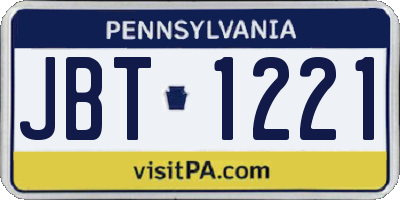 PA license plate JBT1221