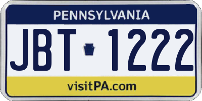 PA license plate JBT1222
