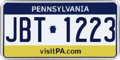 PA license plate JBT1223