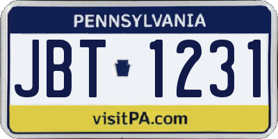 PA license plate JBT1231
