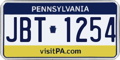 PA license plate JBT1254