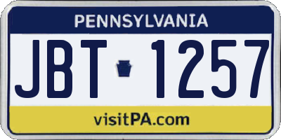 PA license plate JBT1257